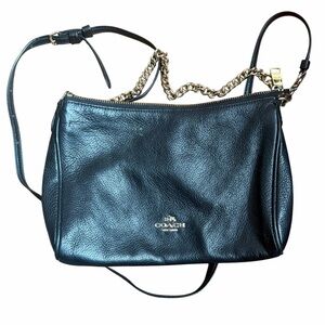 Coach Black Leather Shoulder Bag with Gold Chain